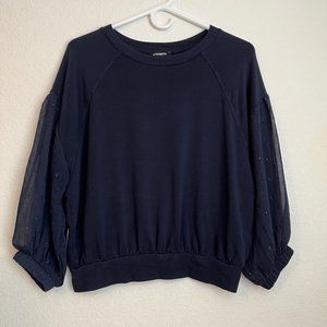 Express Sweatshirt with 3/4 length sheer sleeves, Navy, Size XS